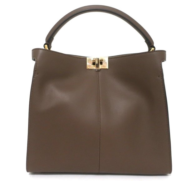 FENDI PEEKABOO X-LITE MEDIUM TOTE BROWN LEATHER SHOULDER BAG NEW - Picture 4 of 16